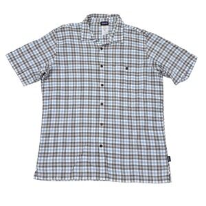 Patagonia AC Shirt Mens Size XXL Blue Gray Plaid Short Sleeve Button Down